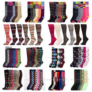 6&12 Pairs Women Teen Girl Cute Design Knee High Socks Casual Multi Pattern 9-11