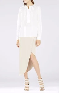 NEW BCBGMAXAZRIA WHITE MIRTE LONG-SLEEVE PINTUCKS SHIRT SNV1U340/S418A SIZE XS - Picture 1 of 2