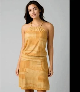prAna Yellow Avore Halter Racerback Strap Active Dress Quince Wave SZ XS NEW - Picture 1 of 18