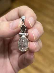 Smoky Quartz And Black Rutilated Quartz Sterling Silver Pendant - Bild 1 von 4