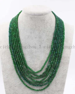 7 Rows 2x4mm Faceted Green Emerald Gemstone Rondelle Beads Necklace 17-23'' - Picture 1 of 3