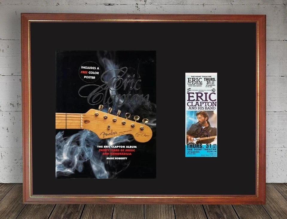 ERIC CLAPTON Dublin 1991 FRAMED 17x13 Tour Book & Signed Concert Ticket DISPLAY - Image 1 of 1