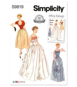 Simplicity Pattern 9819 Vintage 50s Long Gown Tea Length Dress Jacket Sizes 8-16 - Picture 1 of 6