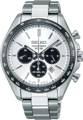 Reloj SEIKO Selection SBPY165 Solar Panda Cronógrafo Esfera Blanca Banda Plateada  Foto 1 de 4