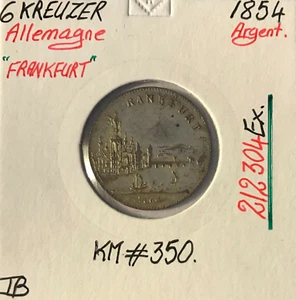 ALLEMAGNE FRANKFURT - 6 KREUZER - 1854 - Monnaie en Argent // Qualité : TB - Picture 1 of 2