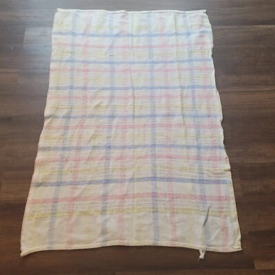 Vintage Beacon Thermal Baby Blanket Plaid 100% Cotton Waffle Weave Pastel - Image 1 of 4