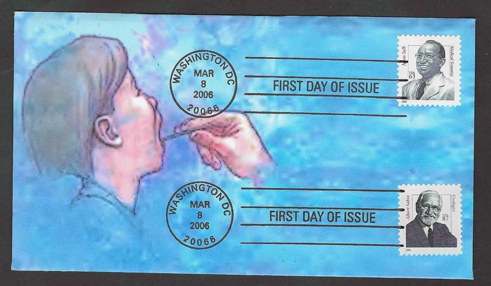 #3428/3435 63/87c Drs Jonas Salk & Albert Sabin - Polio Vaccine -Dual FDC (1+1) - Image 1 of 2