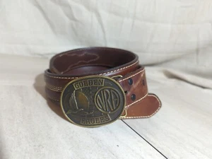 NRA Golden Eagles Brass Belt Buckle And Wrangle Leather Belt 39 In - Picture 1 of 5