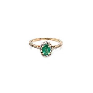 14K Yellow Gold Ring with Emerald Centerpiece and Diamonds - Picture 1 of 3