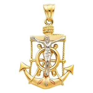 14k Multi Tone Gold Holy Prayer Homage Jesus Prayer Anchor Mariner Pendant Charm - Picture 1 of 1
