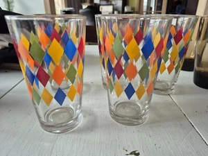 Libbey Ciao Harlequin Glasses By Artimino Set of 5 Argyle Diamond Vintage RARE! - Picture 1 of 6
