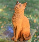 Large Sitting Tabby Cat Garden Sculpture - Cast Iron Outdoor Ornament