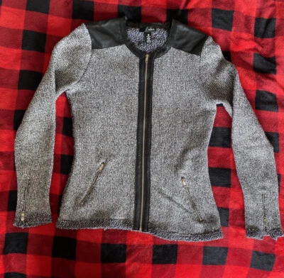 BLOOMINGDALE'S AQUA BRAND GRAY,ZIPPER, FAUX LEATHER MOTO JACKET COAT SIZE XS - Image 1 of 4