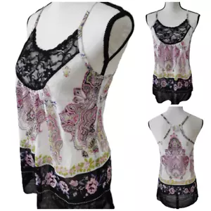Vtg Y2K Tank Cami babydoll Bke Sheer floral paisley Fairy ASO Elena Gilbert - Picture 1 of 16