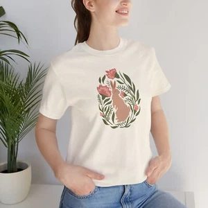 Cottagecore Spring Floral Bunny T-Shirt - Picture 1 of 4