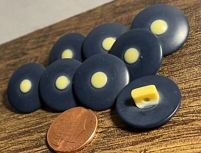 8 Slightly Domed Navy Blue & Cream Plastic Shank Buttons 20mm 13/16" 12884 - Image 1 of 4