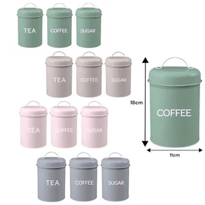 Set of 3 Canister Tea Coffee Sugar Set with Handle Kitchen Containers Tins - Picture 1 of 17