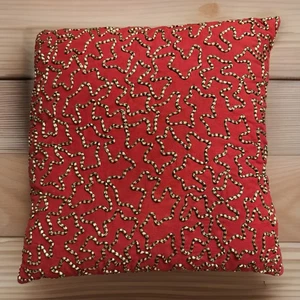 PIER 1 Pillow 15x15 Red Black Woven Black Tan Stripe Rope Piping Abstract Decor - Picture 1 of 4