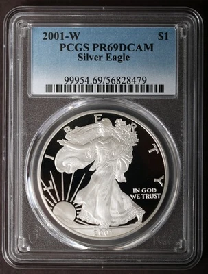 2001-W PCGS PR69 DCAM Silver Eagle prueba $1 PR69DCAM Foto 1 de 2