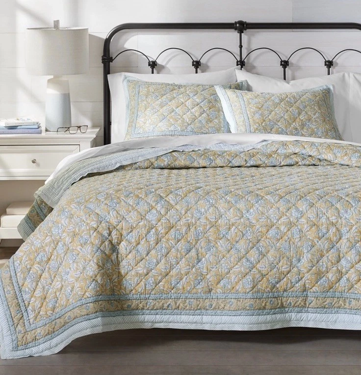 Edredón Charter Club Nadia Border Algodón Reversible COMPLETO/QUEEN Solo Foto 1 de 4