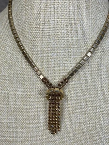 Glam Vintage Amber Glass Rhinestone Gold Tone Thick Box Chain Knot Necklace 309 - Picture 1 of 16