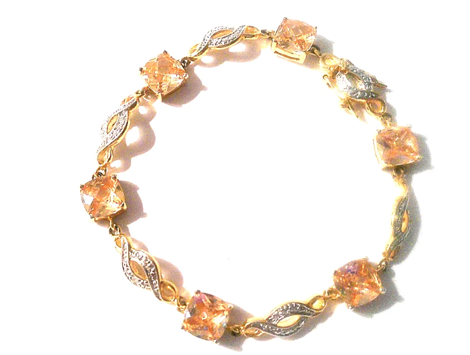 Brazalete tenis amarillo citrino y piedra circonita cúbica brillante plata longitud 7,75 Foto 1 de 4