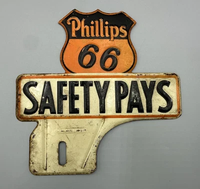 Letrero de hojalata estampado PHILLIPS 66 1950 Gasóleo PLACA TOPPER ORIGINAL vintage Foto 1 de 4