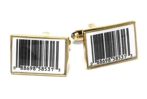 Gold-Tone Mens Cuff Links BARCODE Cufflinks - Picture 1 of 2