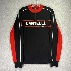 Castelli Cycling Sweater 2XL Long Sleeve Retro Black Red Wool Blend Jersey - Picture 1 of 7