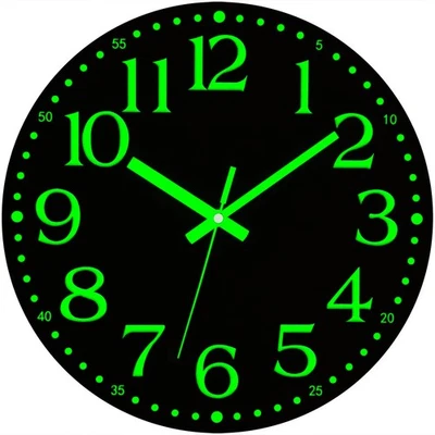 12'' Wall Clock Large Luminous Quartz Night Light Glow In The Dark Silent Home - Image 1 of 4