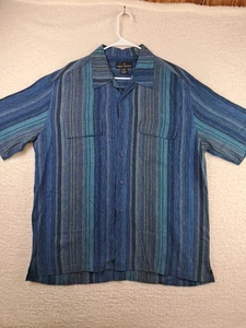 Stacy Adams Shirt Mens XL Blue Linen Blend Short Sleeve Button Up Breathable - Picture 1 of 8