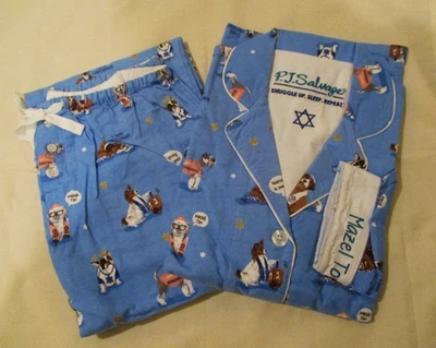 Conjunto de Pijama de Franela Pj Salvage MAZEL TOV Hanukkah Pequeño AZUL BRILLANTE Algodón Nuevo con Etiquetas Foto 1 de 4