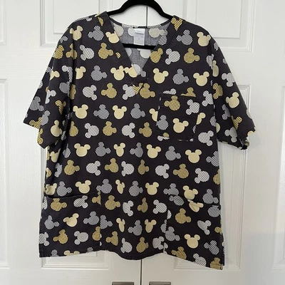 Blusa Médica Disney Gris con Lunares y Cabezas de Ratón Rayadas.  Talla XL. Foto 1 de 4