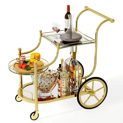 3-Tier Home Bar Serving Cart on Wheels with Mirrored Shelves for Kitchen - Image 1 of 4