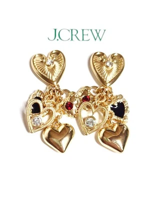 J.Crew Dangly Heart Charm Statement Earrings Red Black Gold Multi CM417 New - Image 1 of 4