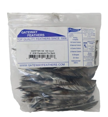 100 Pack Gateway Feathers 3" Right Wing: Parabolic Camo Tre Bark BLACK & WHITE - Image 1 of 3