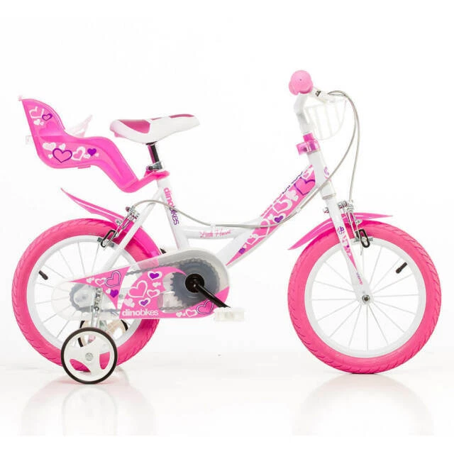 Dino Bikes 14" Bicicletta per Bambina - Rosa/Bianca