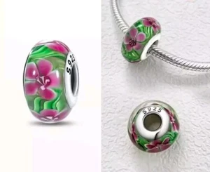 Vine And Flowers Charm Bead Murano Glass s925 Silver Fit Charm Bracelets - Picture 1 of 3