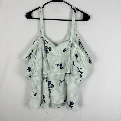 Blusa sin mangas floral de hombro frío LUCKY BRAND talla 3X verde pálido/azul marino en capas Foto 1 de 4