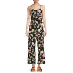 NEW No Boundaries Juniors' Size XXL (19) Tie Front Jumpsuit, Black Floral - Picture 1 of 5