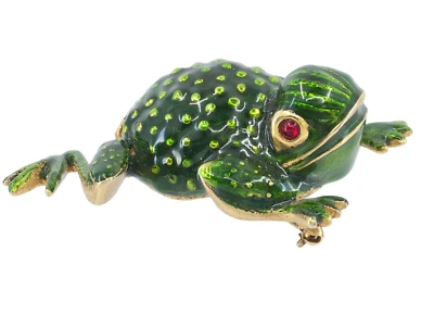 DE COLECCIÓN BROCHE DE RANA OJOS DE VIDRIO ROJO ESMALTE VERDE DORADO DISEÑADOR PERLAS ERWIN Foto 1 de 4