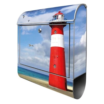 Design Briefkasten Mailbox mit eigenem Namen und Zeitungsfach Motiv Leuchtturm - Bild 1 von 4