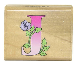RARE Noteworthy Wood Mount Rubber Stamp Pretty ALPHABET MONOGRAM LETTER "J" - Picture 1 of 2