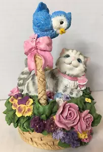 San Francisco Music Box Co Playmates Cat w/ Bird in Basket Figurine Not Working - Picture 1 of 12