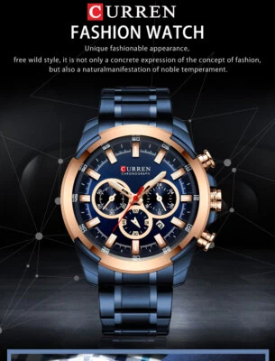 CURREN Quartz Watch Multifunction Waterproof Date Luminous Horloges Mannen Gold - Image 1 of 4