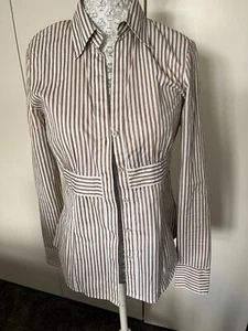 MEXX BEIGE AND WHITE STRIPE BLOUSE TOP SIZE 10 - Picture 1 of 2