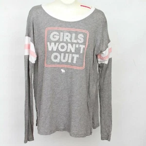 Abercrombie & Fitch Gray Pink Long Sleeve T-Shirt Kids Girls 15/16 Won't Quit - Picture 1 of 5