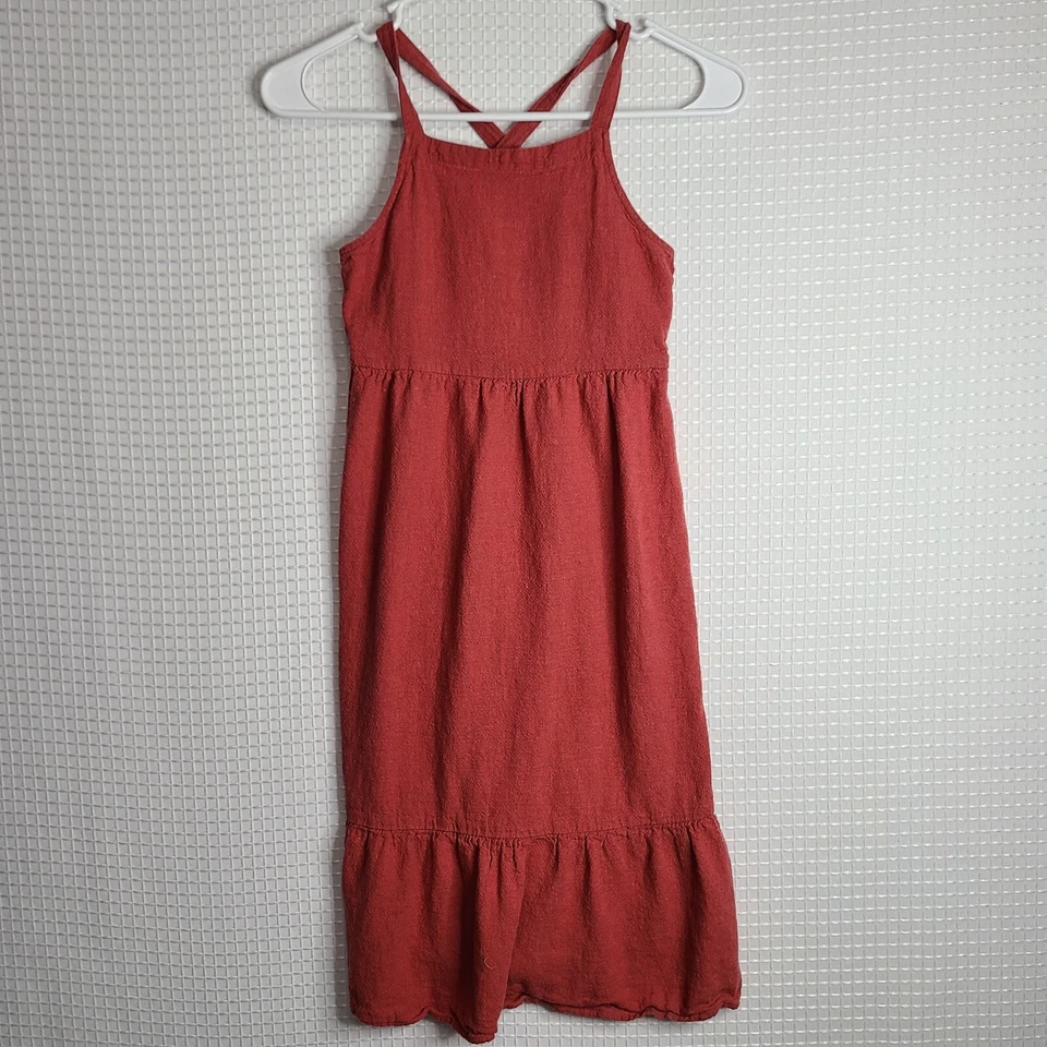 Usado en Excelente Condición Antiguo Vestido Solero/Maxi Azul Marino Niñas Mediano Naranja Quemado Mezcla de Lino Foto 1 de 4