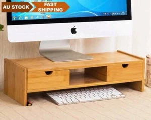 Bamboo Computer Monitor Laptop Stand Riser Monitor Base Shelf Desk Organiser - Imagen 1 de 22