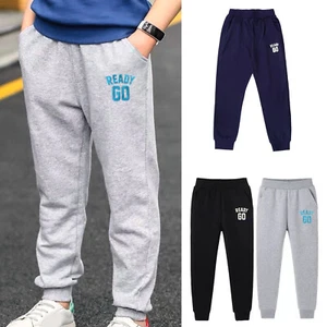 Kids Pants Letter Print Sweatpants Long Trousers With Pockets Basic Sport - Picture 1 of 41